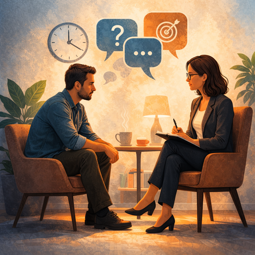 Man in a psychology consultation session with psychotherapist Julian Hamlin – therapy and mental health counselling London